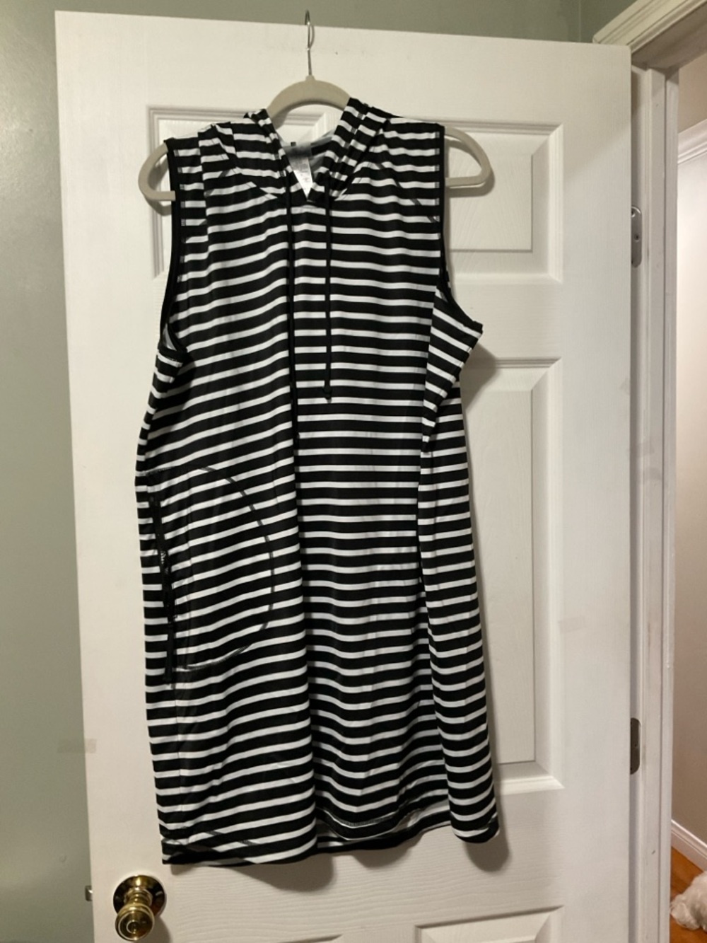 Tommy Bahama Black and White Striped Sleeveless Swim Coverup